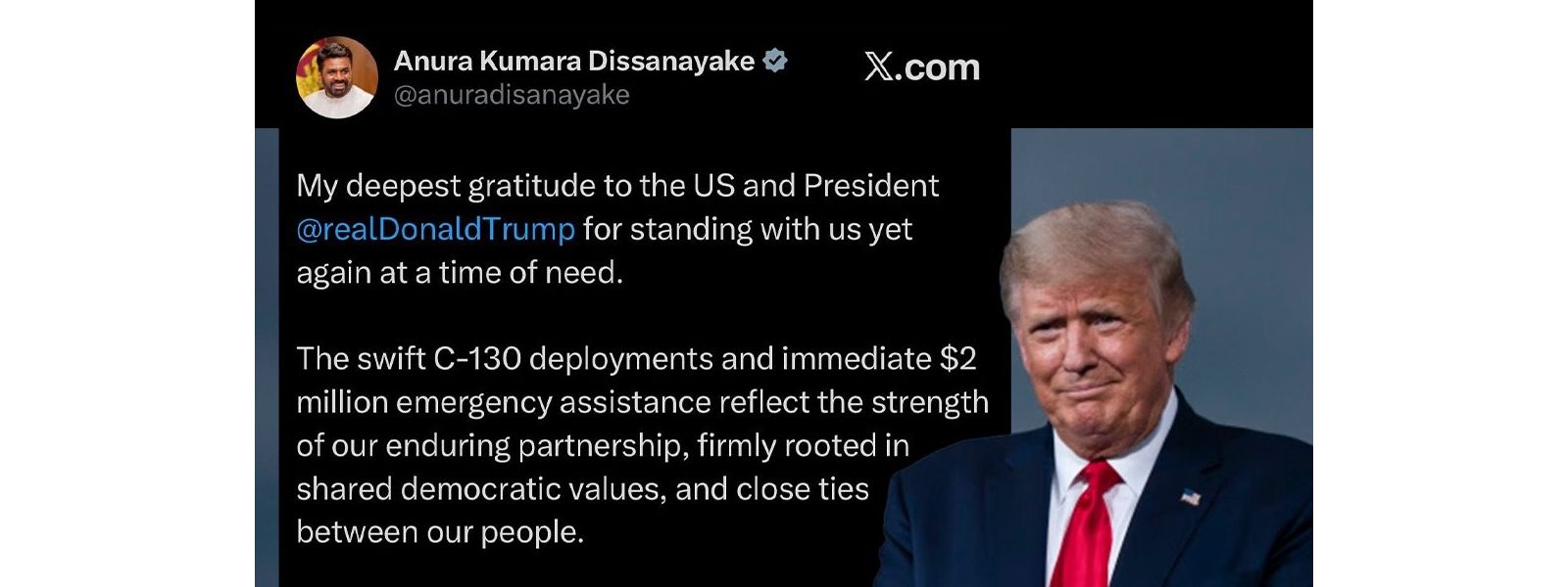 ட்ரம்ப்பிற்கு நன்றி தெரிவித்த ஜனாதிபதி அனுர